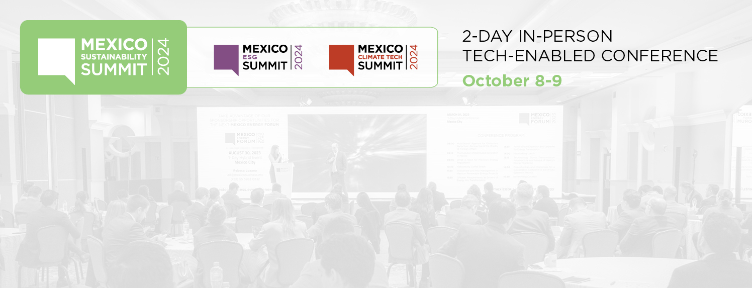 Mexico Sustainability Summit Header Event Image with Logos over a picture of a conference