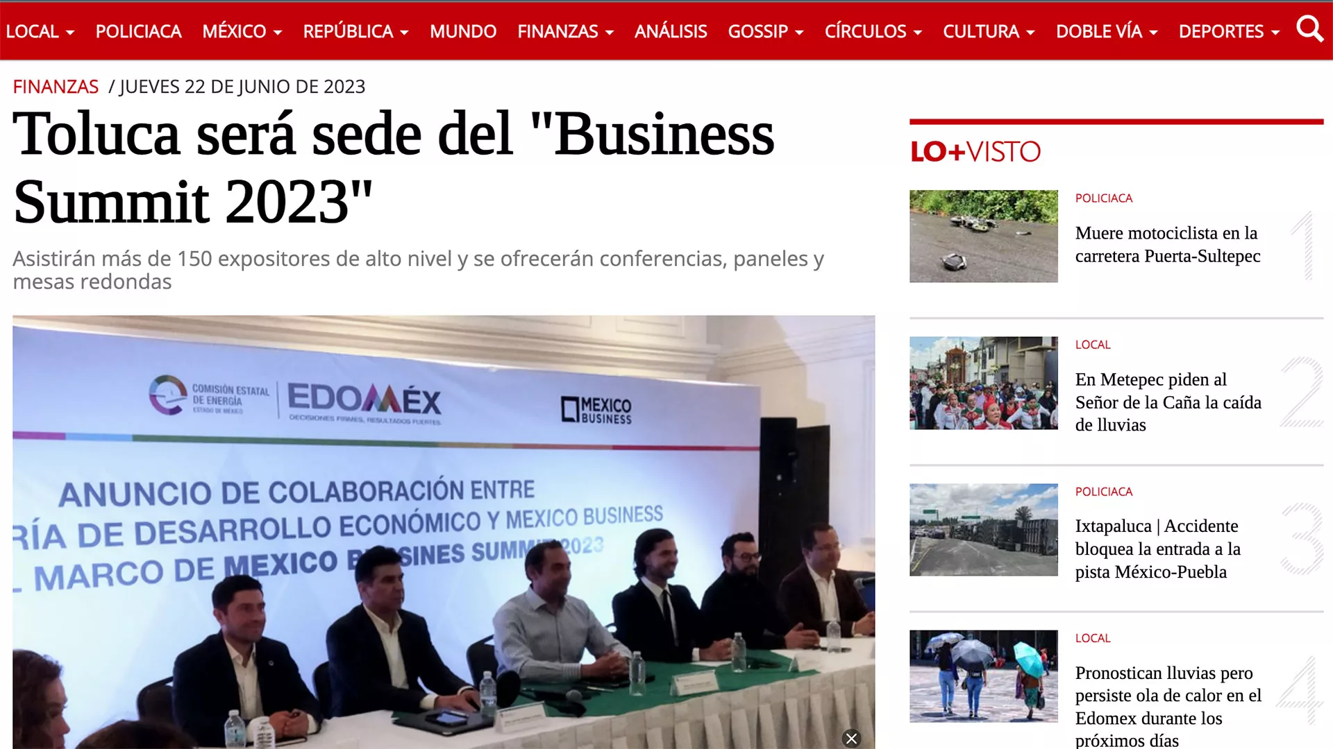 El Sol de Toluca Screenshot article